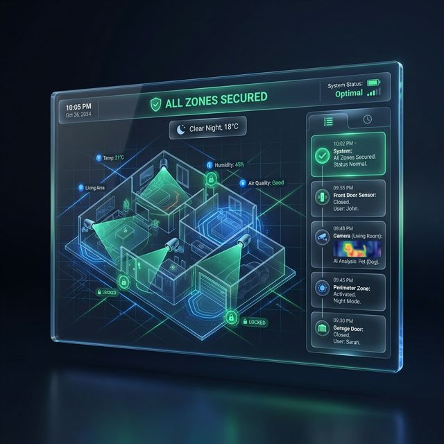 Illustration of a home security dashboard